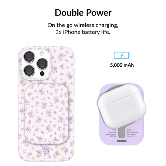 Dainty Lilac Floral Portable MagSafe Charger Power Pack