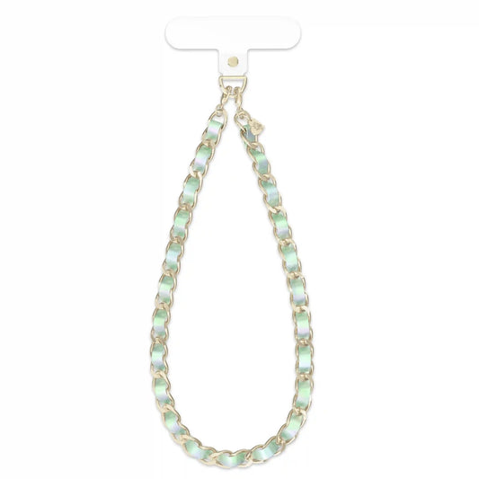 Teal Holo Leather Chain Phone Charm