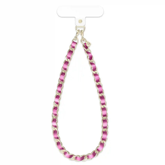 Metallic Pink Leather Chain Phone Charm