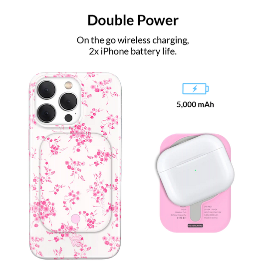 French Rose Floral Portable MagSafe Charger Power Pack